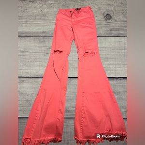 pink boot cut jeans.